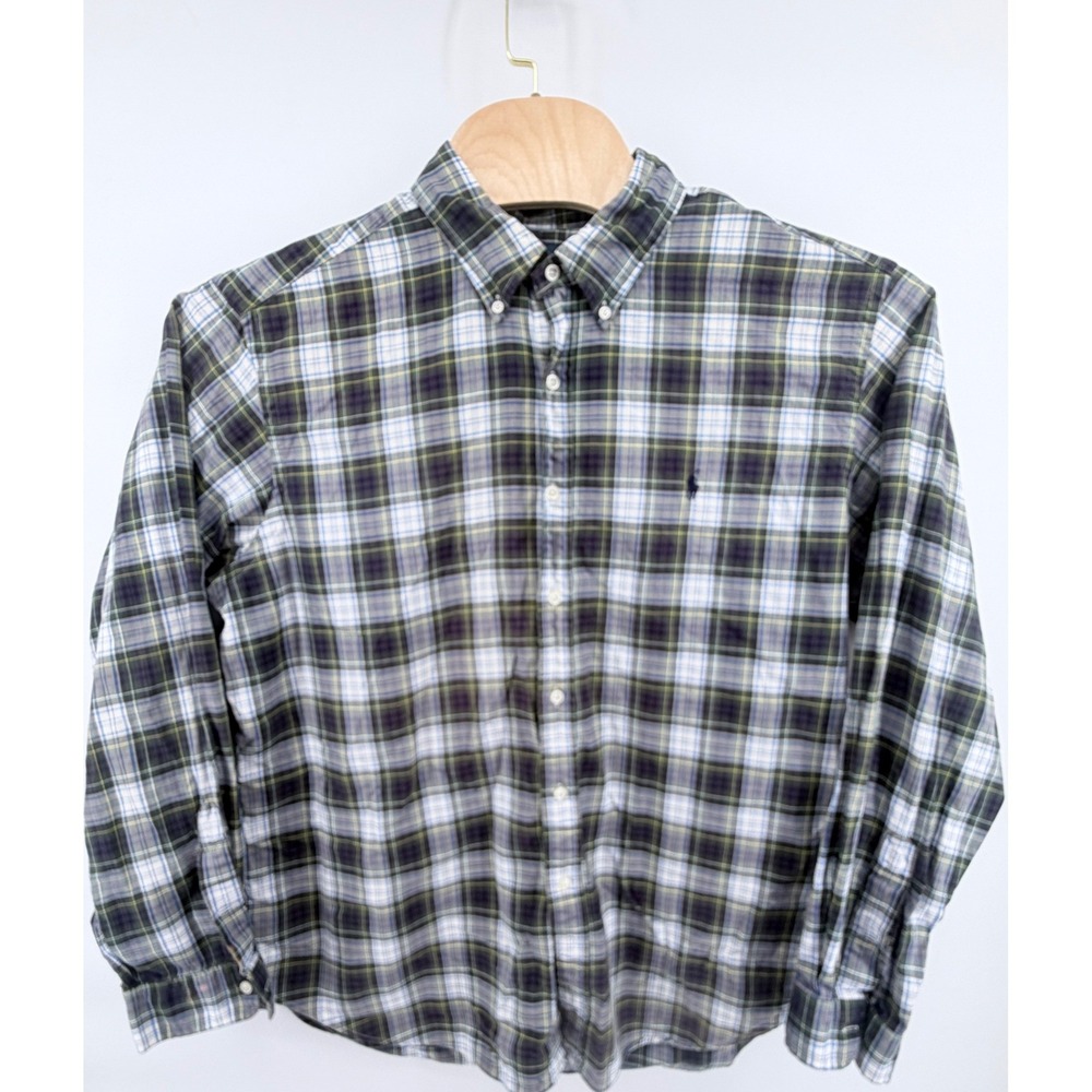 Ralph Lauren Shirt Mens XXL Classic Fit Plaid Button Down Long Sleeve Green Blue